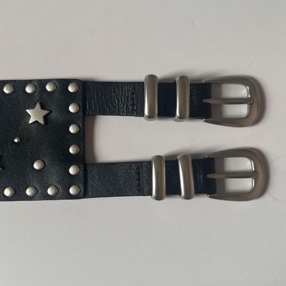 Top Shot Leather Star Studded Waist Belt Black Leather Silver Studs Grunge main image 6